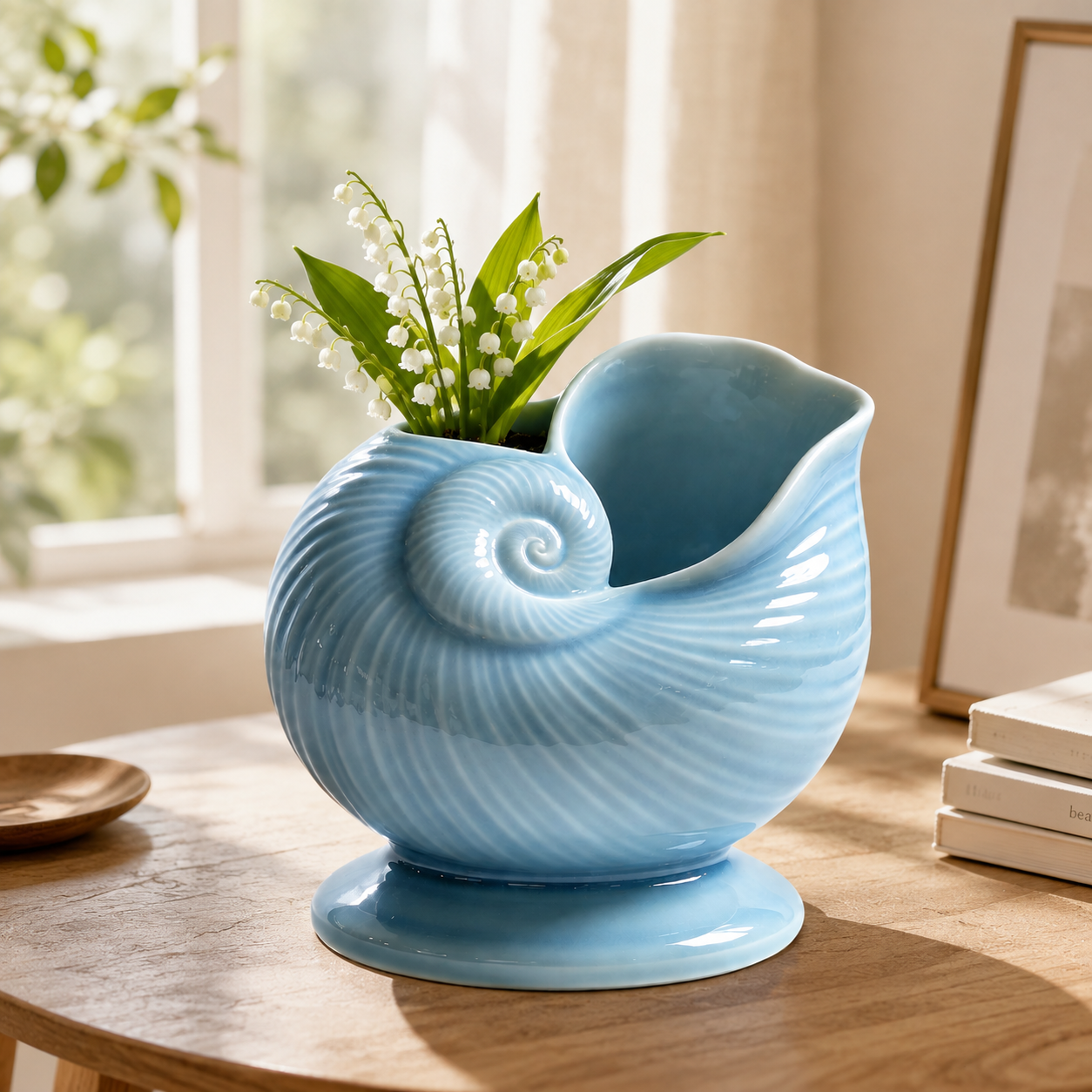 Ocean‑Inspired Nautilus Shell Ceramic Planter