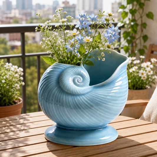 Ocean‑Inspired Nautilus Shell Ceramic Planter