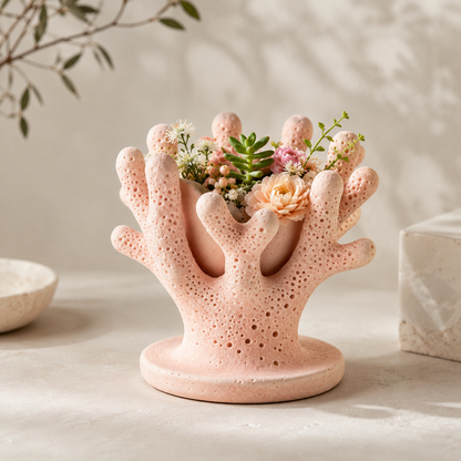Pink Simulated Coral‑Shape Ceramic Planter