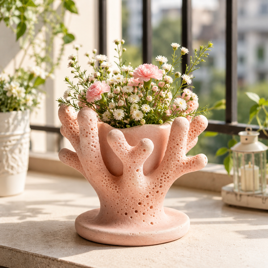 Pink Simulated Coral‑Shape Ceramic Planter