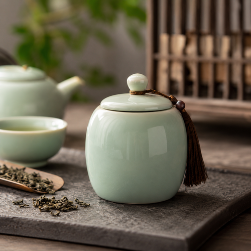 Pale Celadon-Inspired Ceramic Tea Canister