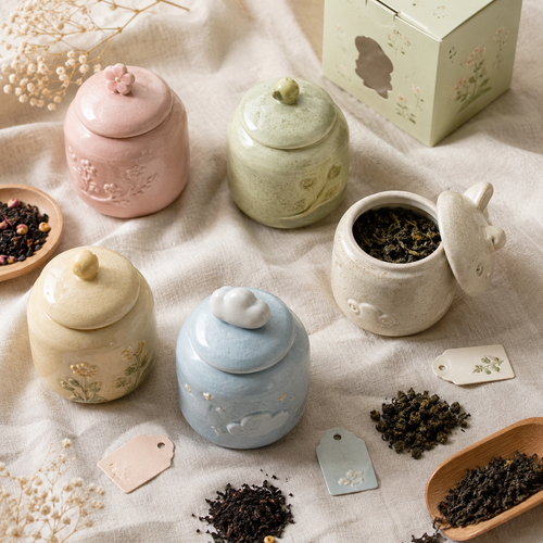 Five-Color Embossed Ceramic Tea Canister