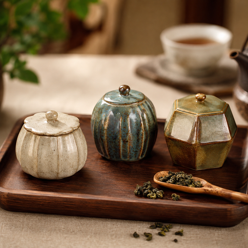 3-Piece Reactive-Glaze Ceramic Tea Canister Set