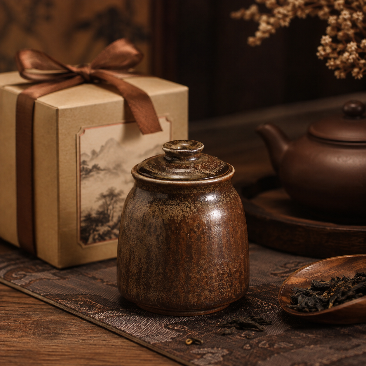 Vintage Reactive-Glaze Ceramic Tea Storage Canister