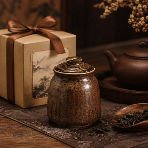 Vintage Reactive-Glaze Ceramic Tea Storage Canister