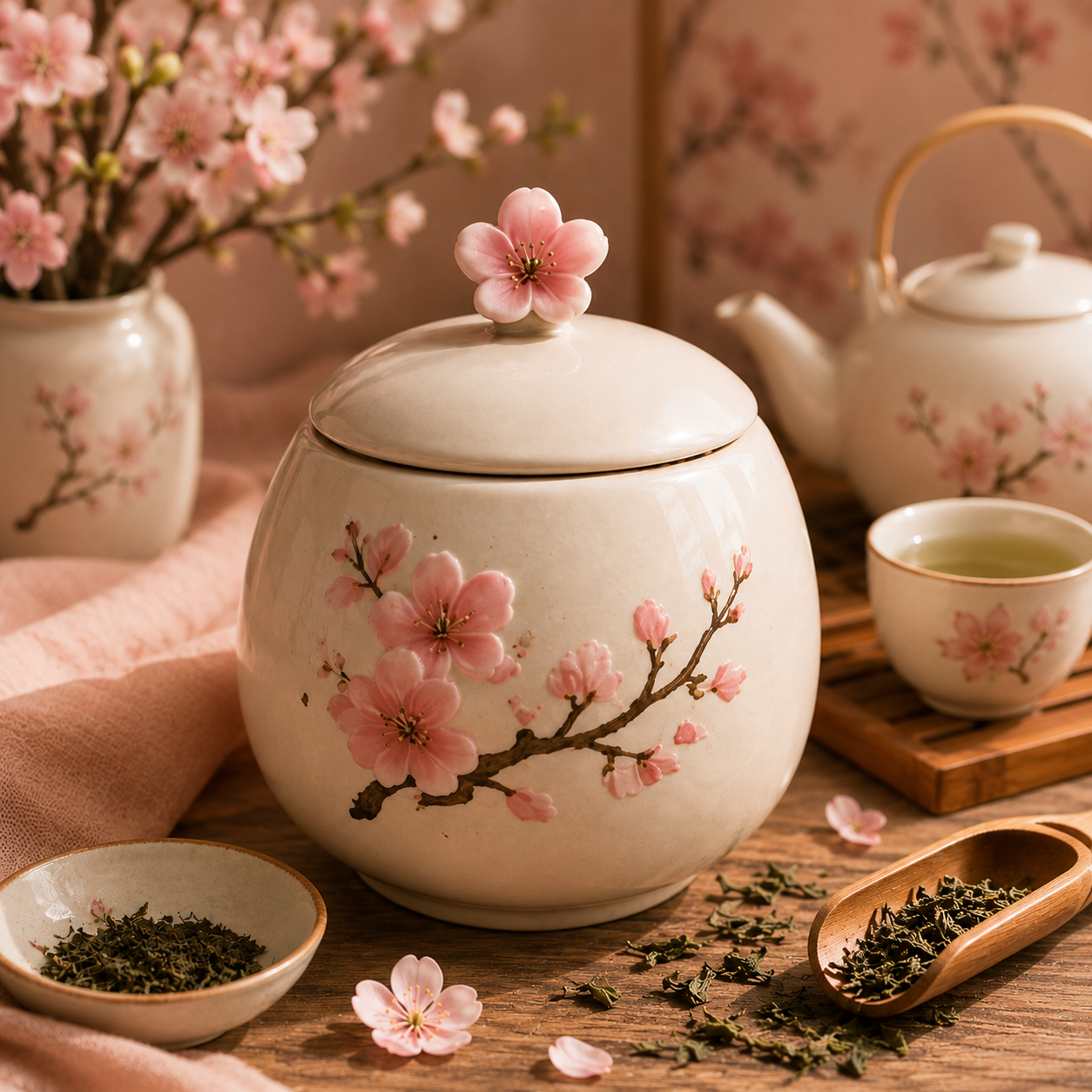 Sakura Blossom Ceramic Tea Storage Canister