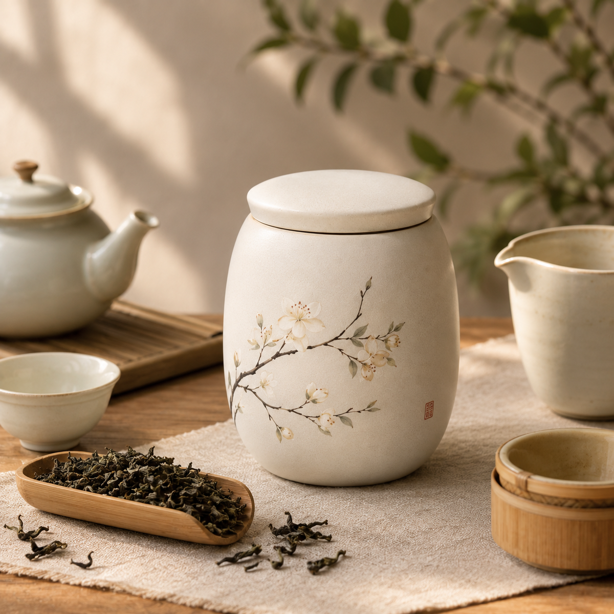 Ivory Blossom Ceramic Tea Storage Canister
