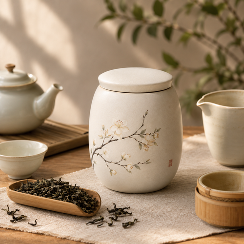 Ivory Blossom Ceramic Tea Storage Canister